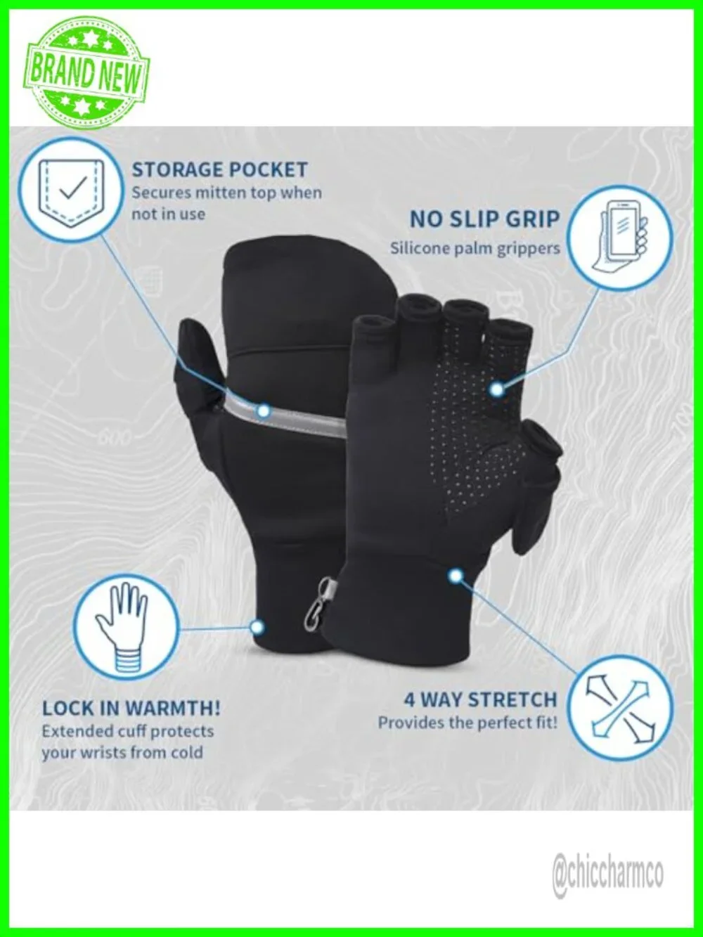 Women's Convertible Running Mittens with Magnetic Thumb Flaps, 4-Way Stretch,